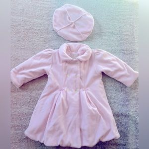 Emilie et Rose Girls Pink Velour Coat and Hat - Size 6 Months